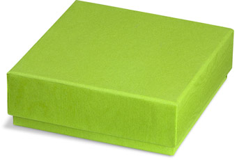 Cajita de cartón rígido color verde con textura, con tapa suelta.