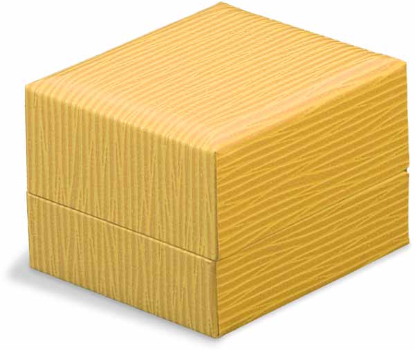 Cajita de cartón rígido amarillo gofrado, con tapa incorporada.