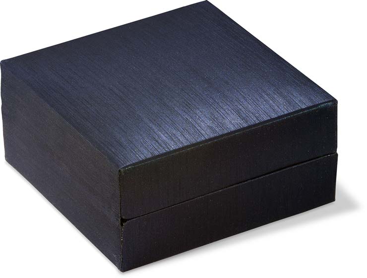 Cajita de cartón rígido azul gofrado con textura, con tapa incorporada.