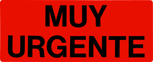 Etiqueta adhesiva impresa 'Muy urgente'.