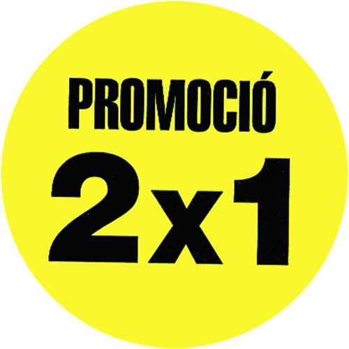 Etiqueta adhesiva impresa 'Promoció 2x1'.