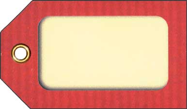 Etiqueta cartulina impresa en crudo, con contorno rojo, grande.